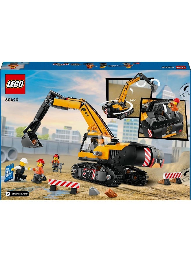 LEGO City Yellow Construction Excavator Toy Digger 60420 Building Toy Set (633 Pieces)