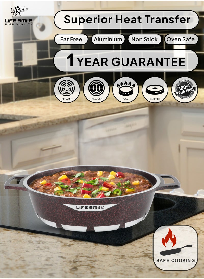 LIFE SMILE Shallow Pot with Lid | Multi Layer Non Stick Granite Coating 100% PFOA FREE | Oven Safe Frying Pan | Easy To Clean | Scratch Resistant (36 CM (7.8 Liters), Black)