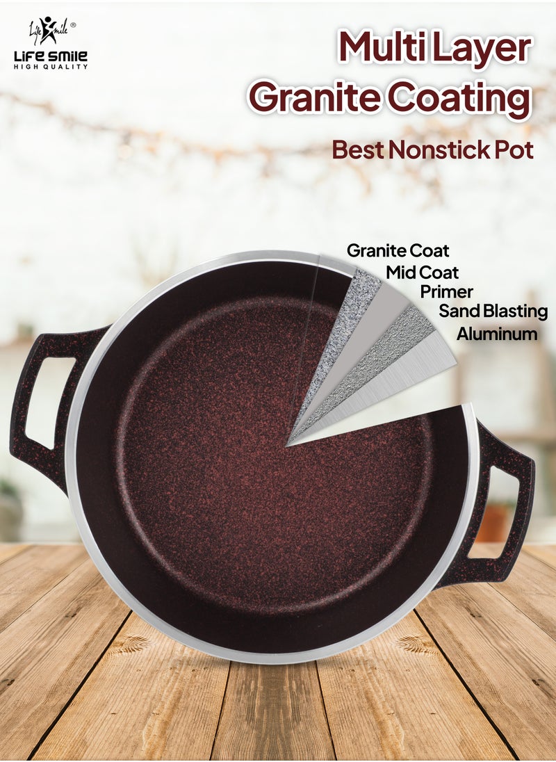 LIFE SMILE Shallow Pot with Lid | Multi Layer Non Stick Granite Coating 100% PFOA FREE | Oven Safe Frying Pan | Easy To Clean | Scratch Resistant (36 CM (7.8 Liters), Black)