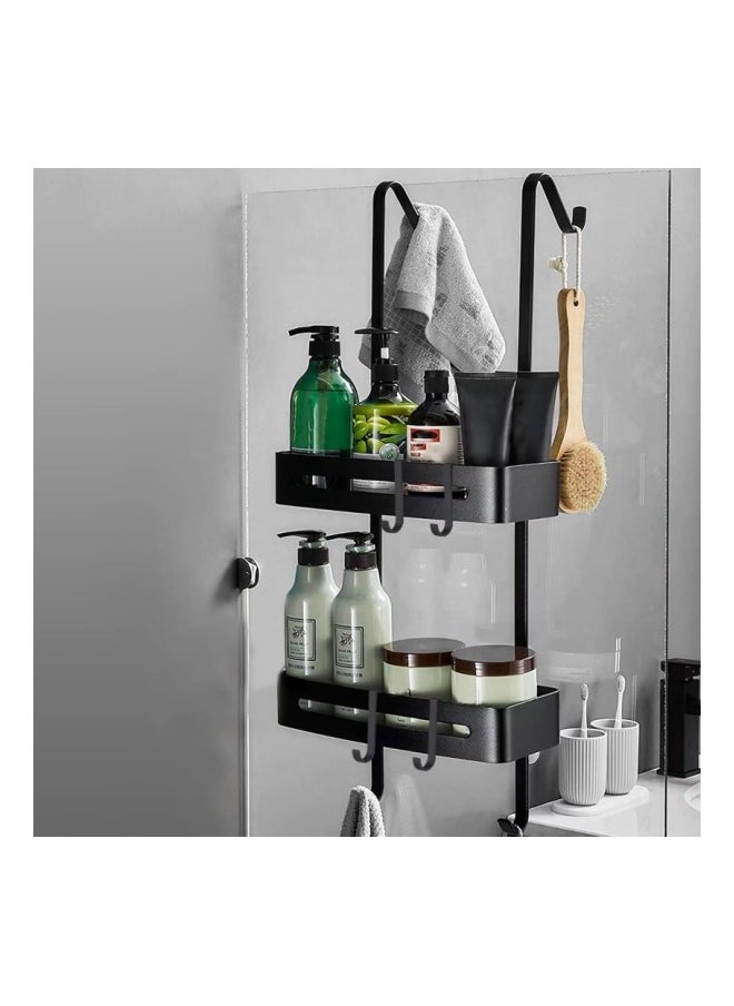 Hanging Shower Caddy Over The Door Shower Organizer Aluminum Shower Shelf Storage Rack (Black)