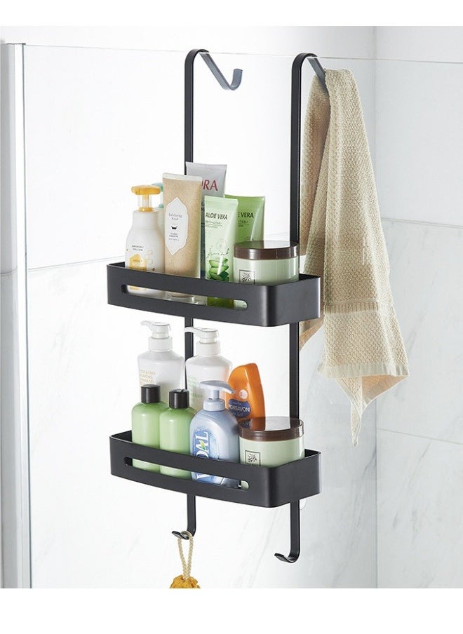 Hanging Shower Caddy Over The Door Shower Organizer Aluminum Shower Shelf Storage Rack (Black)