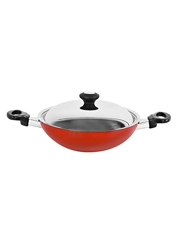 Flat Bottom Kadai, 26 cm, Red