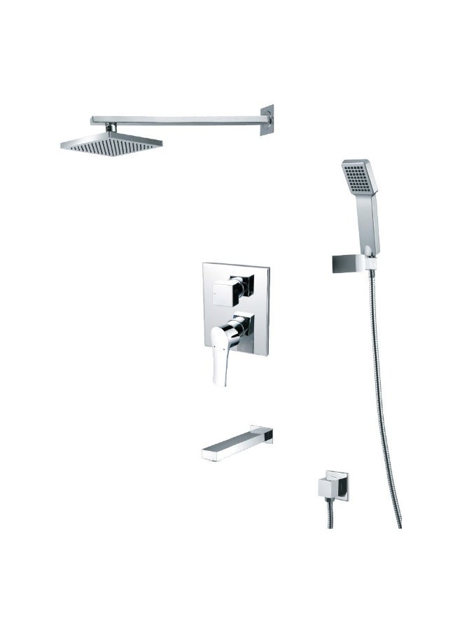 Milano Charming 3 Way Concealed Shower Mixer Complete Set | Brass Concealed Shower Complete Set | Rain Mixer Shower Combo Set Wall Mounted Rainfall Shower System For Toilet Bathroom-Silver