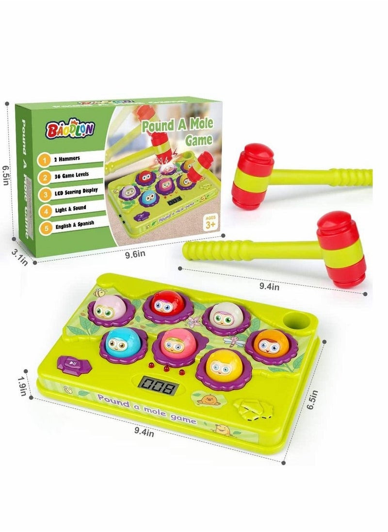 Interactive Pound a Mole Game, Toddler Toys, Light-Up Musical Pounding Toy, Early Developmental Toy, Fun Gift for Age 2, 3, 4, 5 Years Old Kids, Boys, Girls, 2 Soft Hammers Included