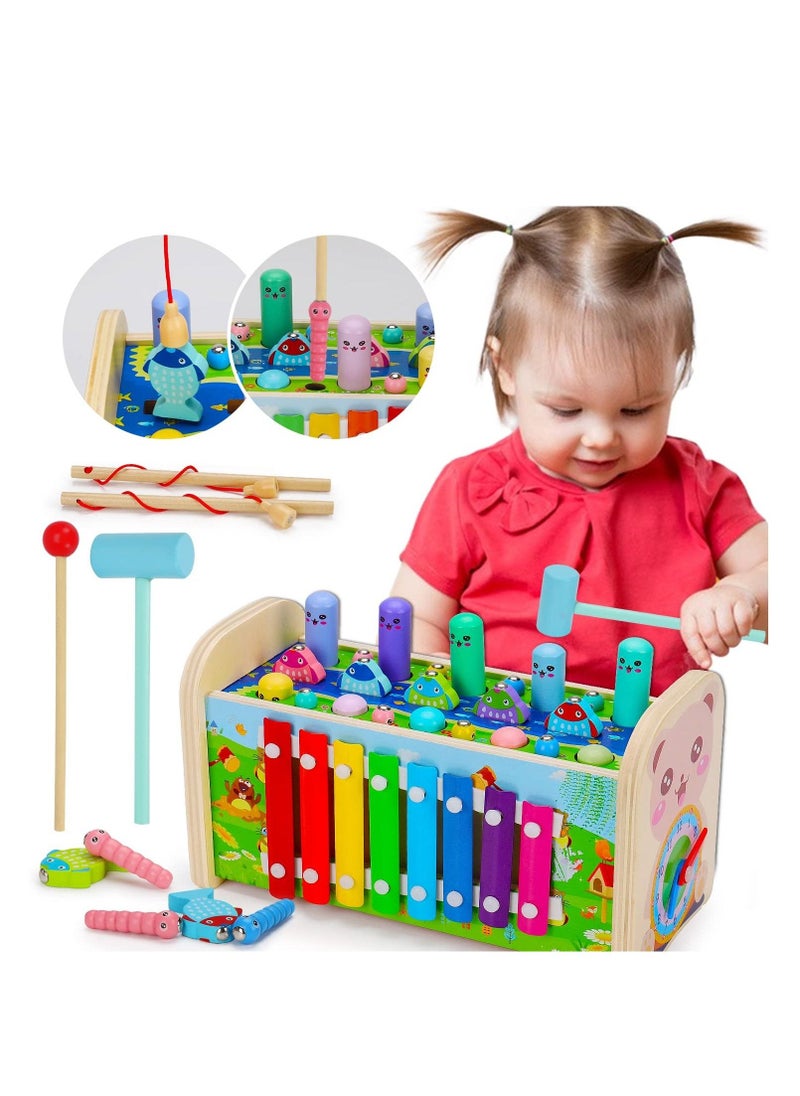 7 in 1 Hammering Pounding Toys Wooden Montessori Educational Fishing Game