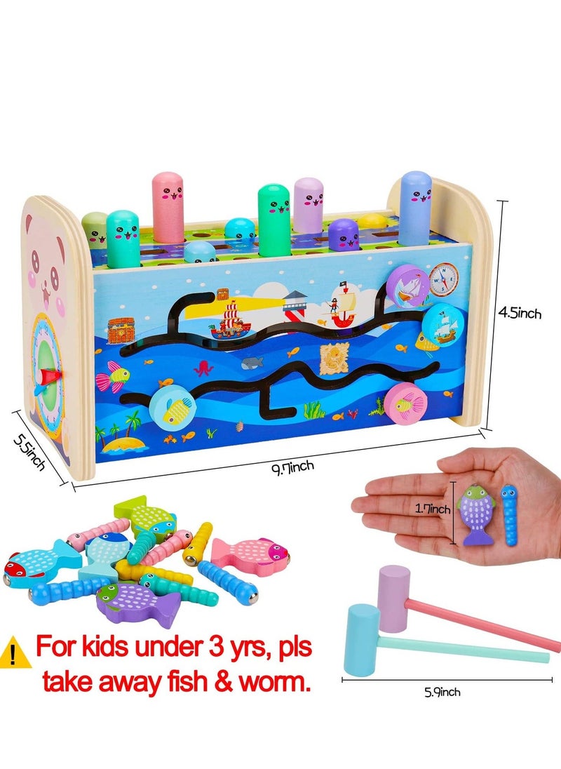 7 in 1 Hammering Pounding Toys Wooden Montessori Educational Fishing Game