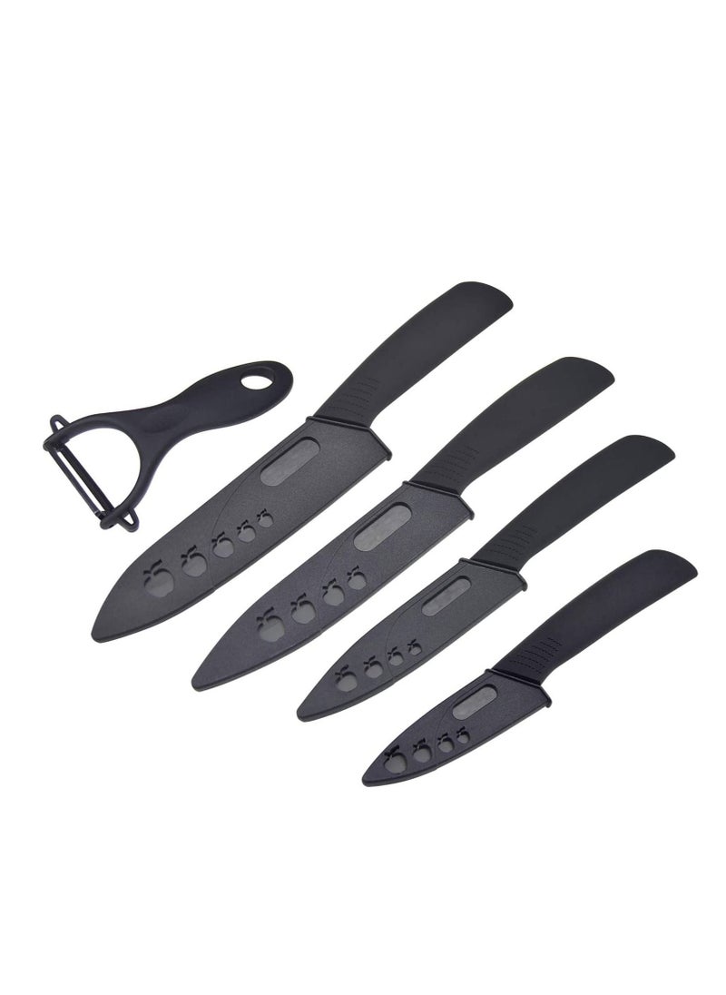 Kitchen Ceramic Knife Set Professional Knife With Sheaths Super Sharp Rust Proof Stain Resistant include15cm Chef Knife 12.7cm Utility Knife 10cm Fruit Knife 7.7cm Paring Knife One Peeler