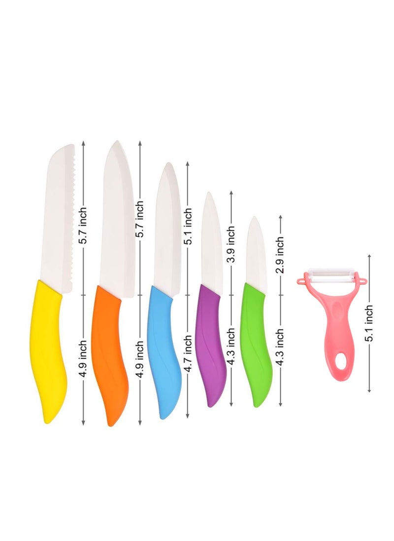 Ceramic Knife Set 6 Piece Ceramic Knives Colored with Cover Kitchen Knife Set include Peeler 3 inch Paring Knife Bread knife 6 inch Small Chef Knife