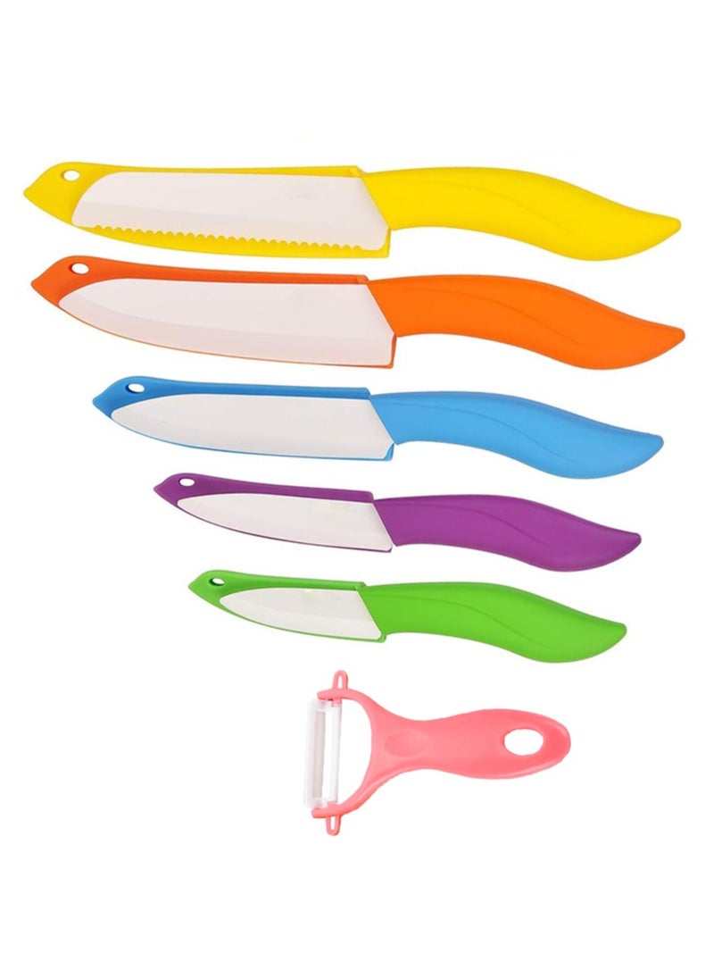 Ceramic Knife Set 6 Piece Ceramic Knives Colored with Cover Kitchen Knife Set include Peeler 3 inch Paring Knife Bread knife 6 inch Small Chef Knife