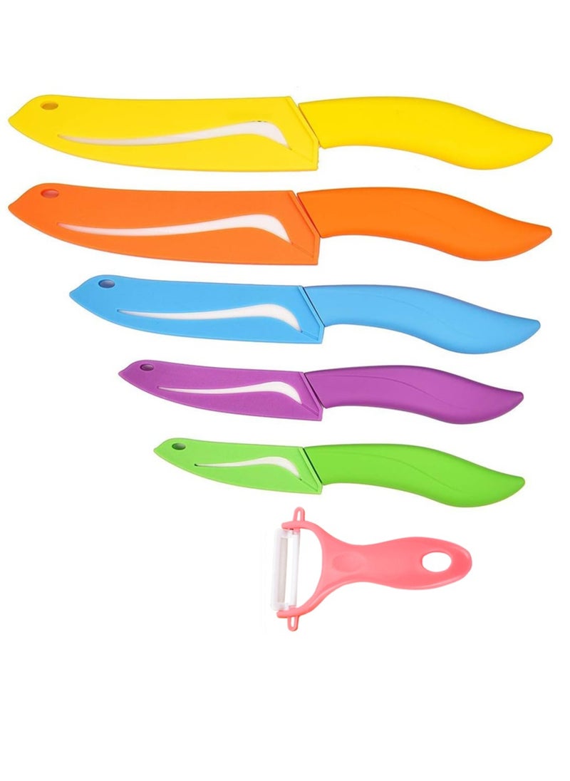 Ceramic Knife Set 6 Piece Ceramic Knives Colored with Cover Kitchen Knife Set include Peeler 3 inch Paring Knife Bread knife 6 inch Small Chef Knife