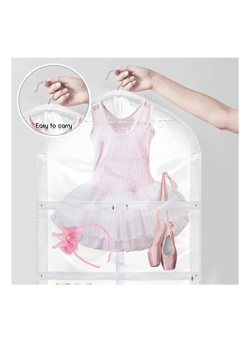 Dance Costume Garment Bag, PVC Plastic Bag Holder Clear with Garment Rack Hanging Pack to Dance Bag Children Clothes Storage Costume Bags Organizer Zipper Pockets for Kid Girls, 23.6 x 35.4 In(3 Pcs)