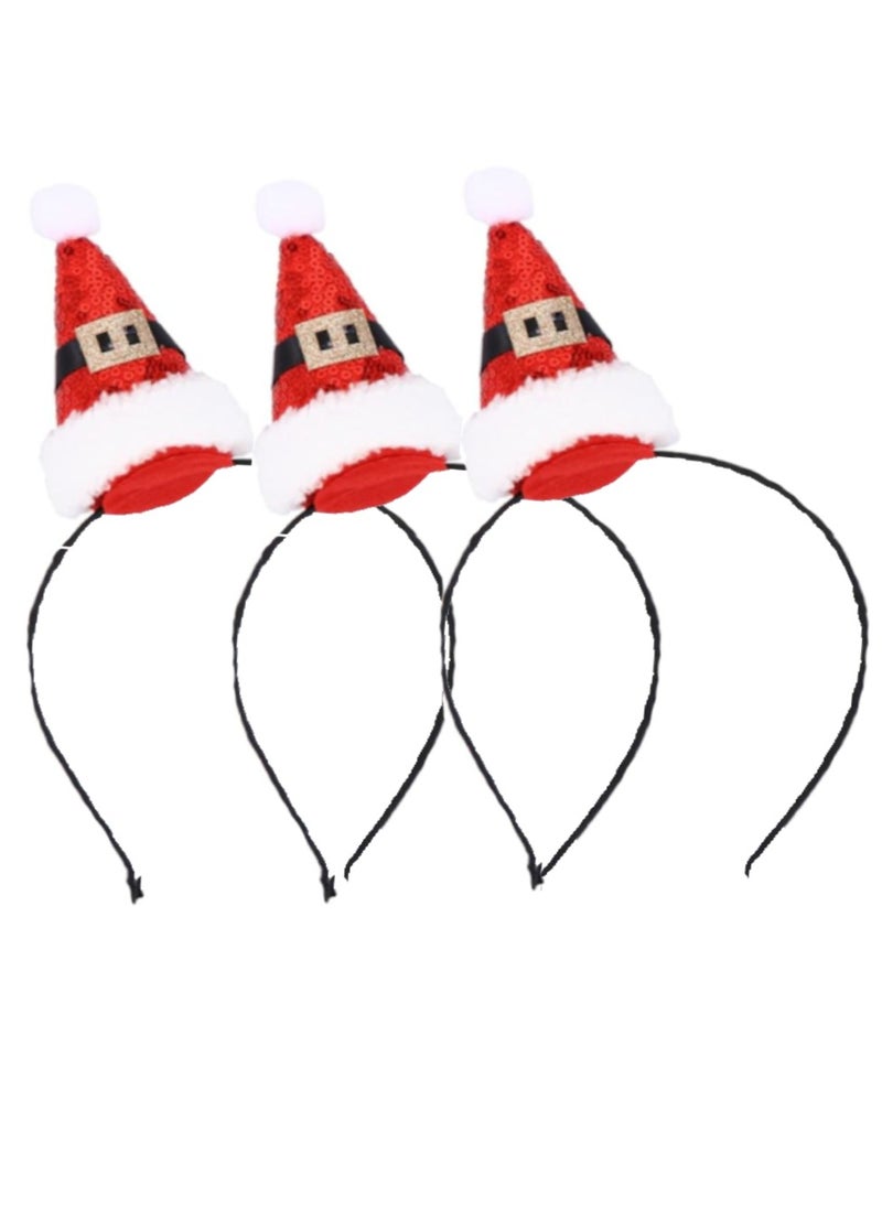 Pack of 3 Christmas Santa Hat Headband For Christmas Parties Costume Hair Bands