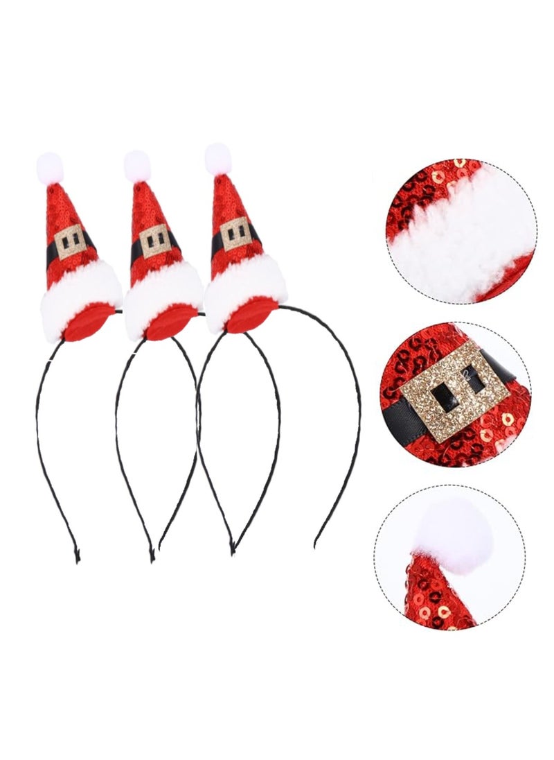 Pack of 3 Christmas Santa Hat Headband For Christmas Parties Costume Hair Bands