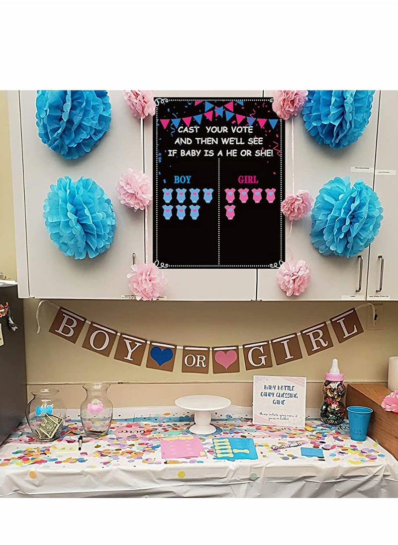 Baby Gender Reveal Board, Party Supplies Kit with Decorations Games Gender Reveal Voting Poster Board with Stickers, Chalkboard Design Party Games Kit