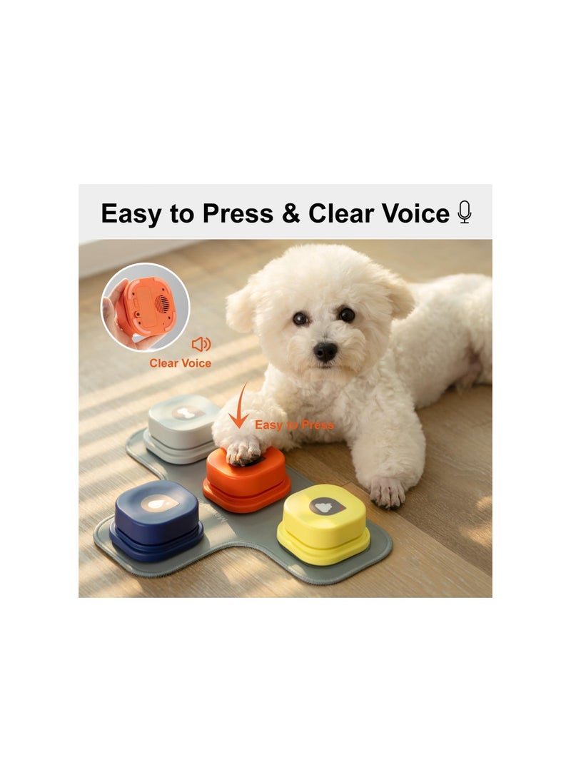 Dog Buttons for Communication, Starter Pack Recordable Dog Talking Buttons Set Dog Training Speaking Buttons Dog Clicker with Mat & Stickers, Rubber Material, Easy to Clean (with 2 AAA Batteries)