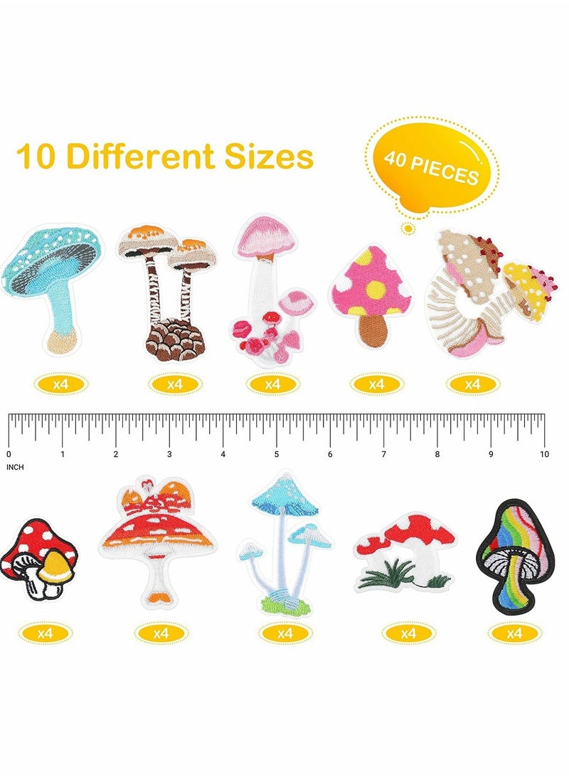 Mushroom Embroidery Patches, 40 Pcs Clothing Mini Stickers Nature Patches Suitable for Clothes Dress Hat Pants Shoes Curtain DIY Applique Patch Sewing Craft Decoration