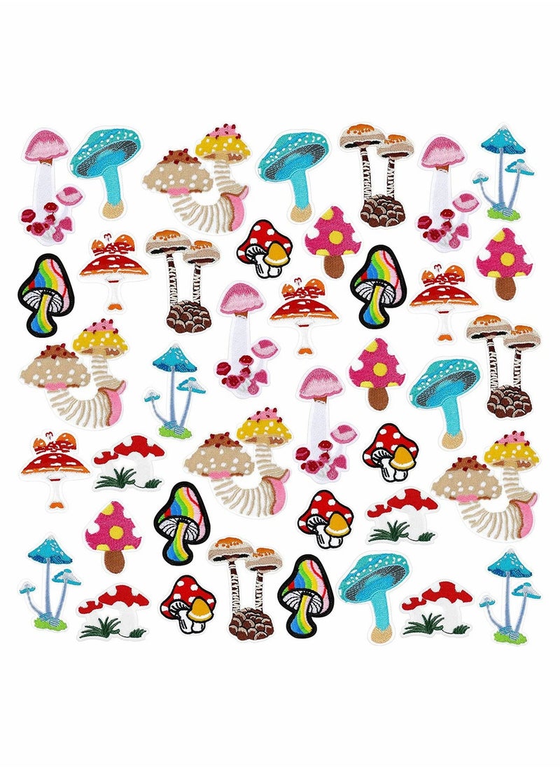 Mushroom Embroidery Patches, 40 Pcs Clothing Mini Stickers Nature Patches Suitable for Clothes Dress Hat Pants Shoes Curtain DIY Applique Patch Sewing Craft Decoration