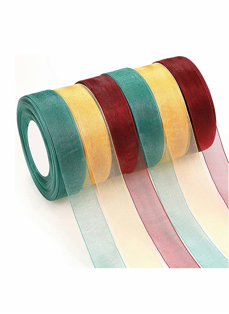 6 Rolls Sheer Chiffon Ribbon, Organza Satin Ribbon Transparent Chiffon Ribbon for Wrapping Decorating   Wedding Birthday Bouquet Garland (50 Yard Each Roll, Vivid Color)