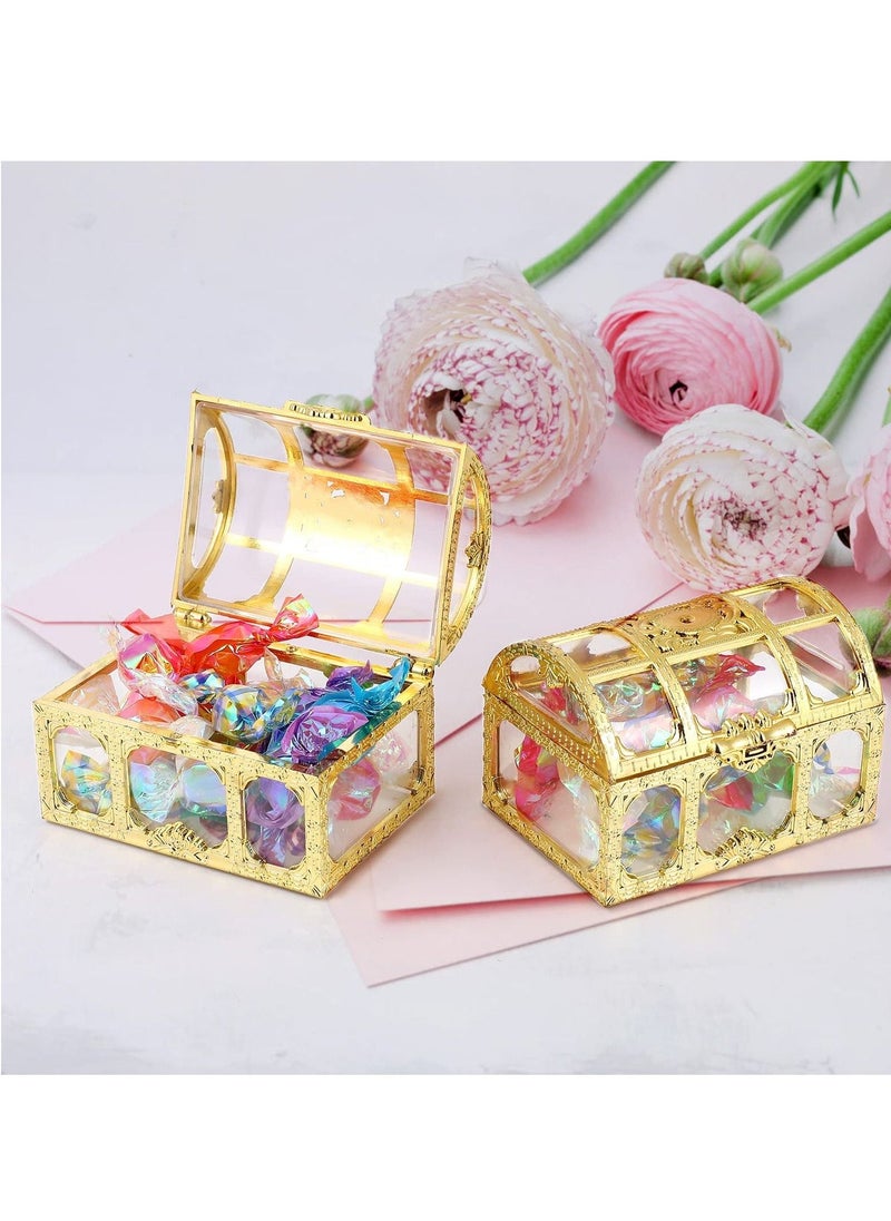 Treasure Box Candy Box, 12 Pieces Creative Treasure Box Jar Transparent Jewelry Box Chocolate Packaging Gift Decoration Display Box for Wedding Party Anniversary Birthday Gift (gold)