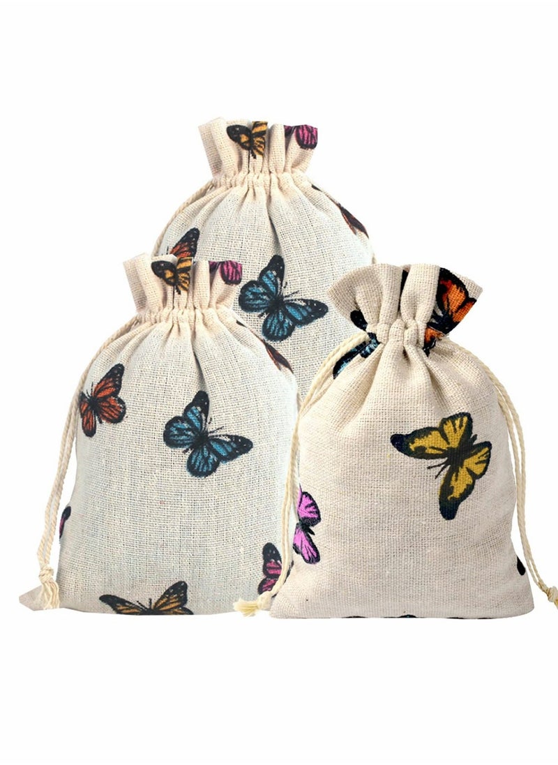 20 Pcs Butterfly Cotton Bags with Drawstring Gift Bags, Jewelry Pouch for Girls Spring Easter,Baby Shower, Birthday Party, Bridal Shower, Wedding Party Favor Bags Supplies