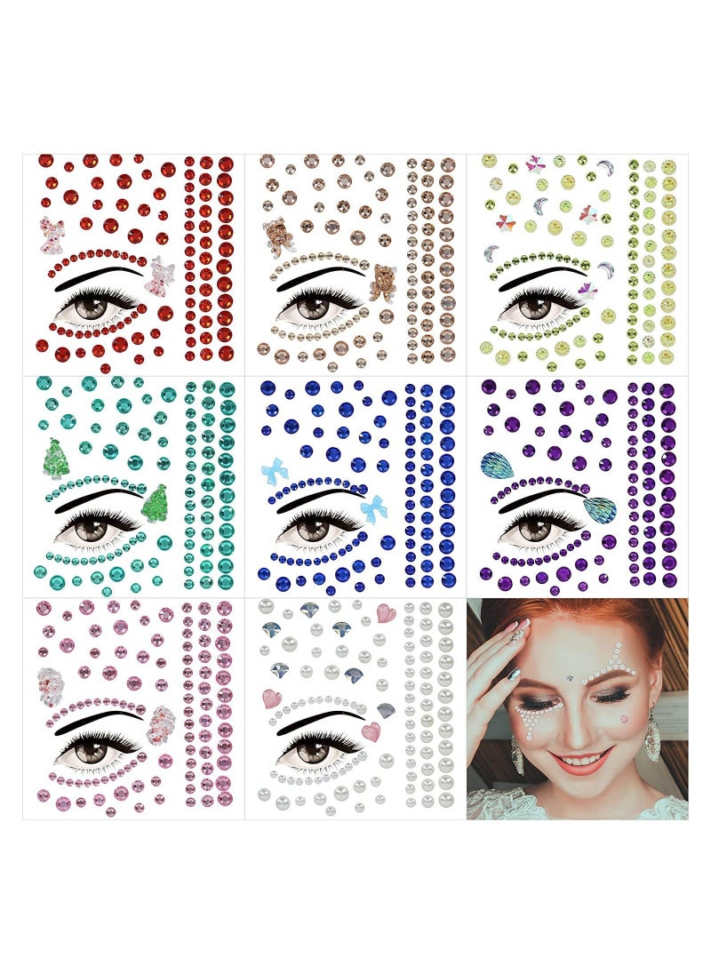 Face Gems 8 Sets Face Jewels Stick On Mardi Gras Outfit Accessories For Women Eyeshadow Nail Hair Gems Rhinestones Stickers Face Glitter Body Markers For Makeup