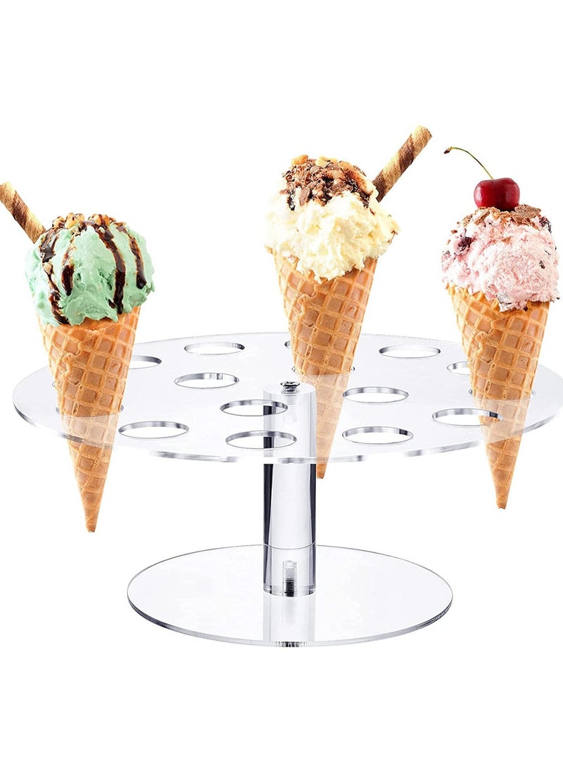 Ice Cream Cone Holder Stand with 16 Holes, Ice Cream Cone Display Stand Holder, Cupcake Stand, Clear Acrylic Cone Display Stand Weddings Baby Showers Birthday Parties Anniversaries