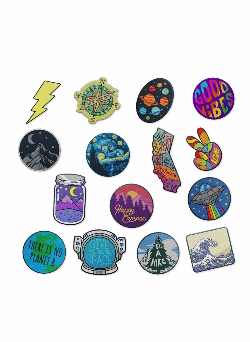 Outdoor Patch,Large Assorted Set of 15 Aesthetic and Cool Outdoors Iron On Patches for Jackets Backpacks Jeans and Clothes,Durable and Sticks to All Fabrics