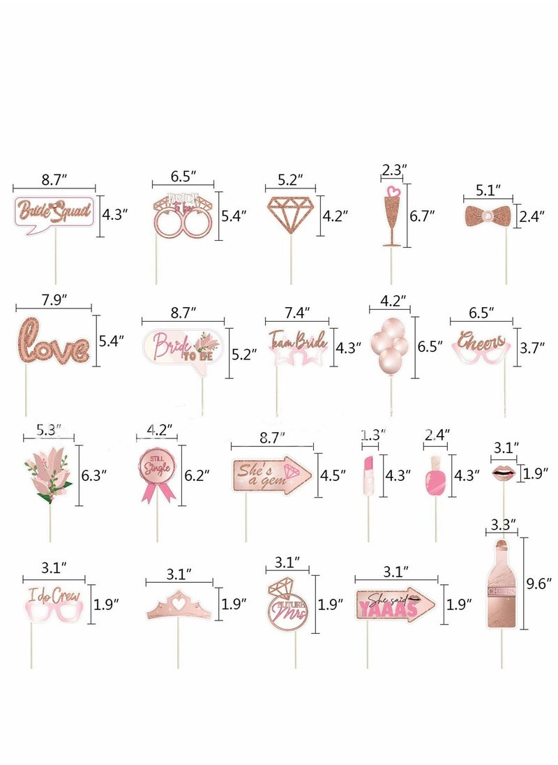 Rose Gold Wedding Hen Party Photo Booth Props, 21 Pcs Bridal Shower Props Kit, Bachelorette Decorations