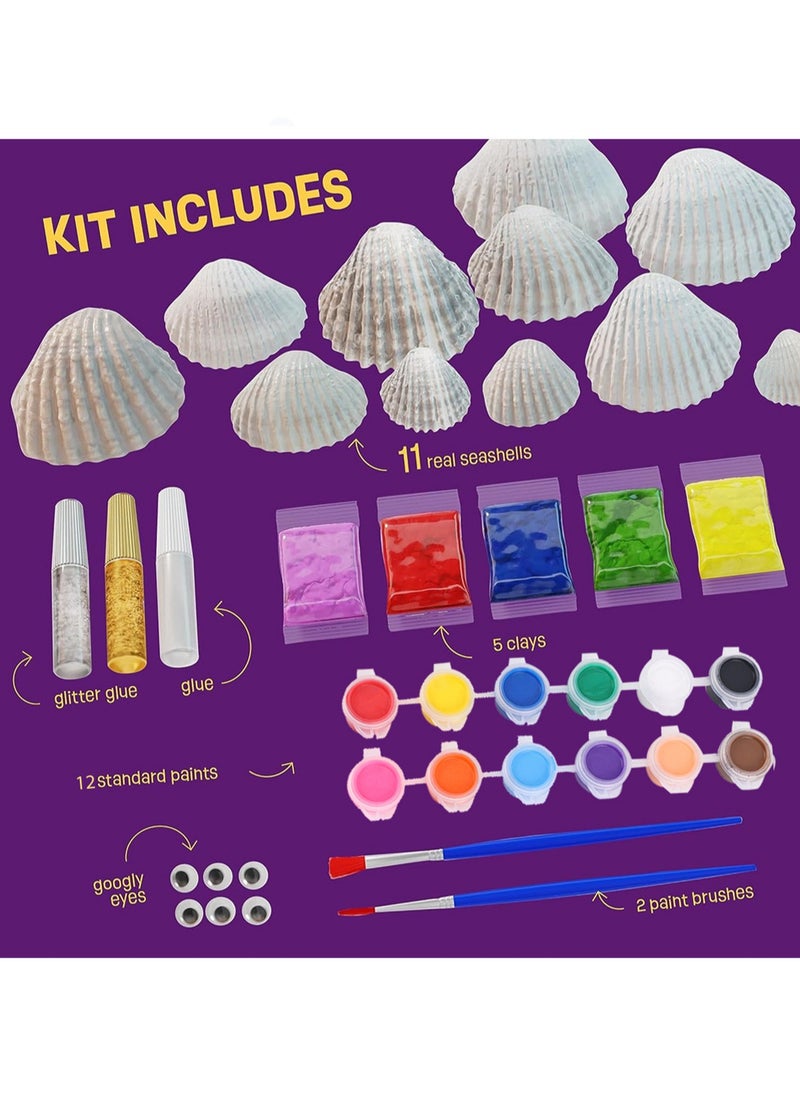 Kids Sea Shell Painting Kit - Arts and Crafts Gift Kit for Boys and Girls Ages 4-12