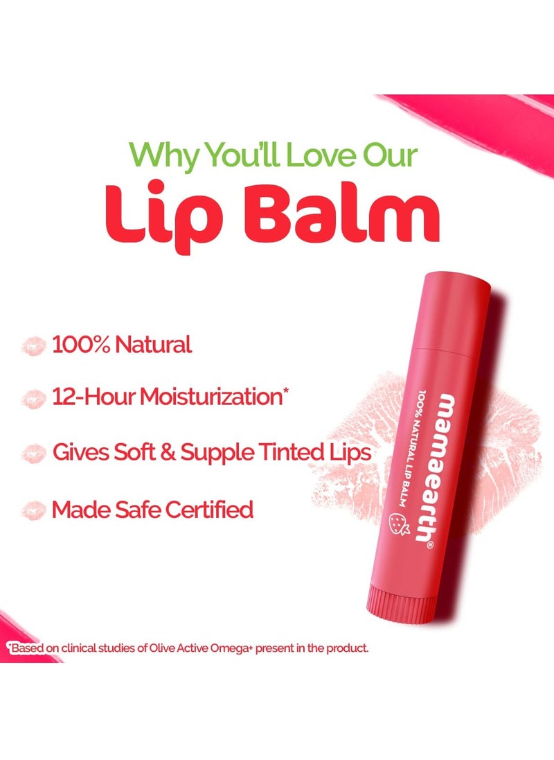 Mamaearth Nourishing Tinted 100% Natural Lip Balm With Vitamin E And Strawberry - 4 G|12-Hour Moisturization|Naturally Red Lips|For Dry&Chapped Lips|Natural Tint|Brightens Lips|Tinted Lip Balm