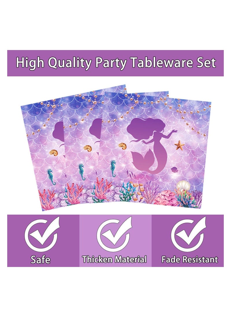 Mermaid Birthday Decorations Party Tableware Set, 69 Pcs Mermaid Themed Party Supplies Party Plates Napkins Forks for 16 Guests Kids Little Mermaid Party Decorations Baby Shower Supplies