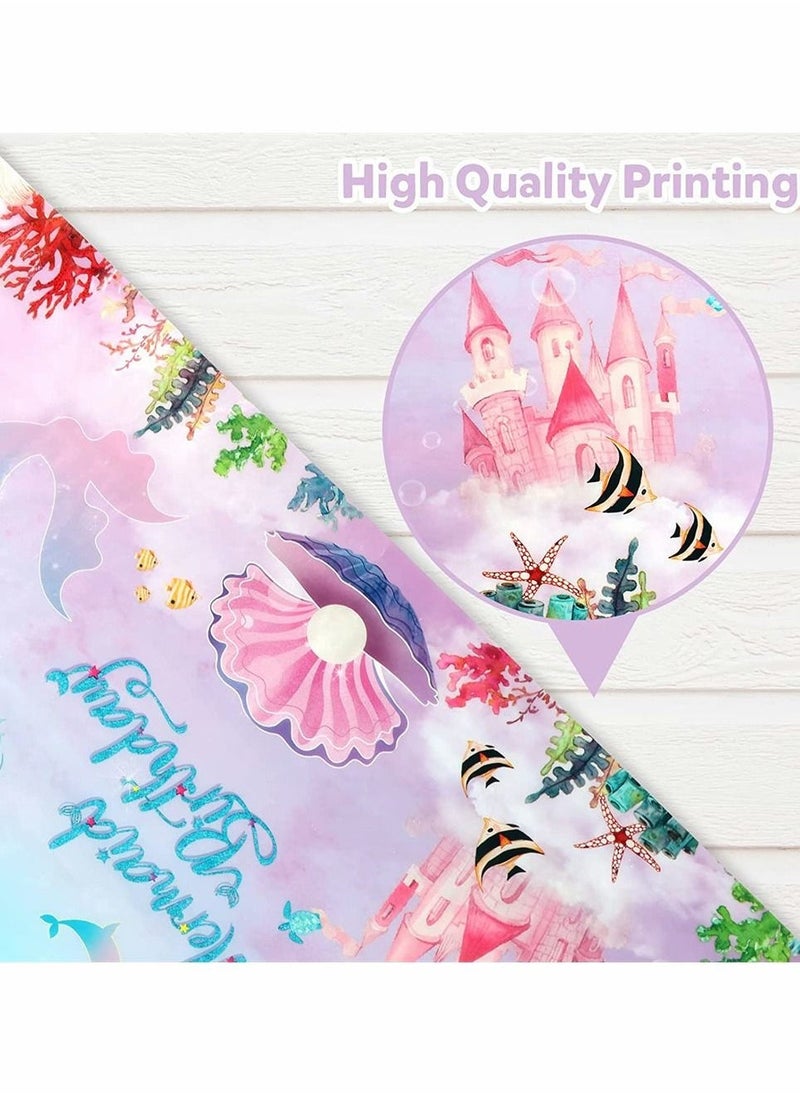 Mermaid Party Table Cloth, Plastic Table Cover, Rectangular PVC Tablecloth for Kids Girls Birthday Mermaid Party Supplies Decorations, Ocean Sea Party Decor Favors (3 Pack, 51 x 86.6 Inch)