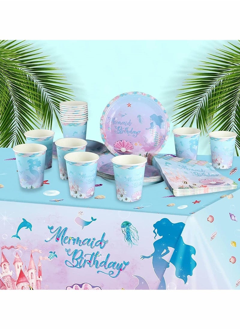 Mermaid Party Table Cloth, Plastic Table Cover, Rectangular PVC Tablecloth for Kids Girls Birthday Mermaid Party Supplies Decorations, Ocean Sea Party Decor Favors (3 Pack, 51 x 86.6 Inch)