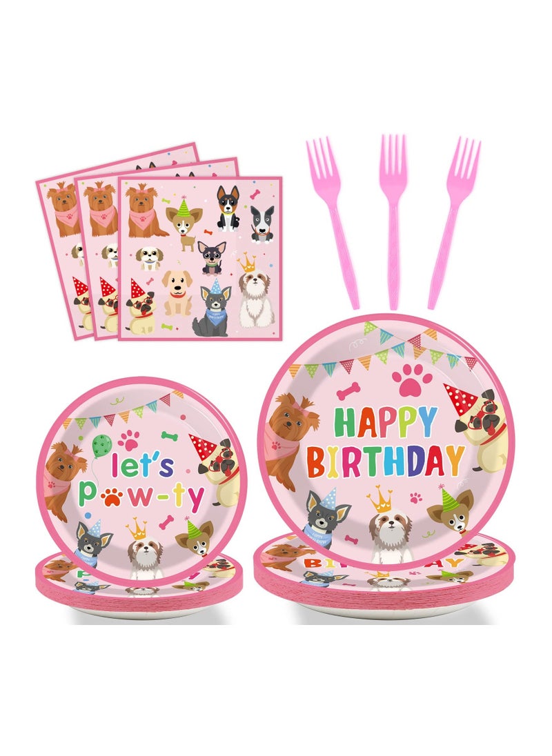 96 Pcs Dog Themed Birthday Party Decorations Puppy Party Tableware for Girls Lets Pawty Party Dessert Plates Napkins Forks for 24 Guests Birthday Party Favors