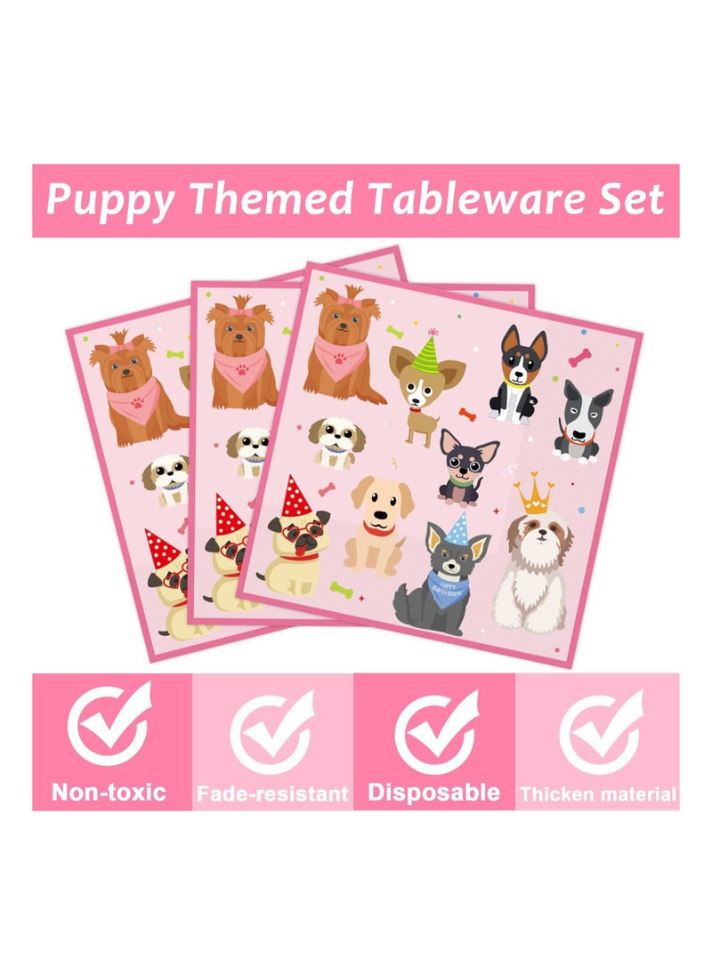 96 Pcs Dog Themed Birthday Party Decorations Puppy Party Tableware for Girls Lets Pawty Party Dessert Plates Napkins Forks for 24 Guests Birthday Party Favors