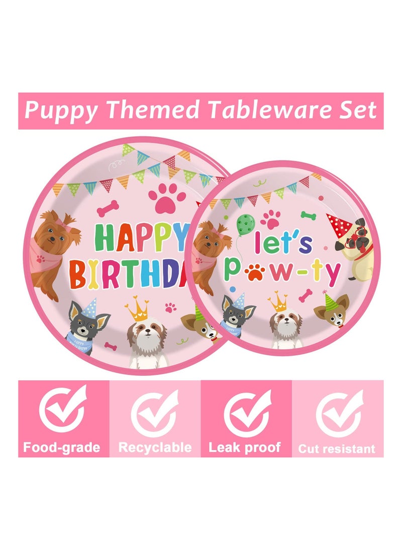 96 Pcs Dog Themed Birthday Party Decorations Puppy Party Tableware for Girls Lets Pawty Party Dessert Plates Napkins Forks for 24 Guests Birthday Party Favors