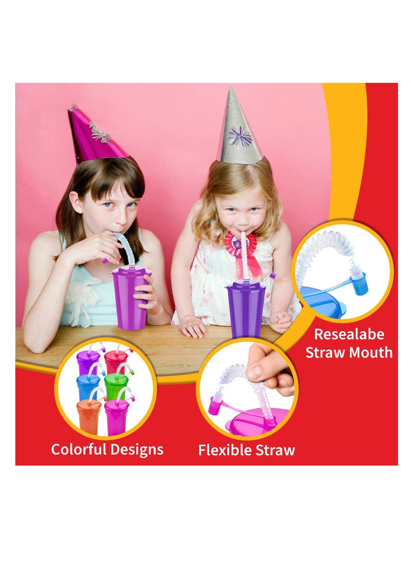 Neon Sipper Cups - 6 Oz. - Colorful, Spill-Proof Cups with Lids and Straws Reusable Straw Cups- Ideal for School Events, Themed Parties, and Birthday Celebrations - Party Supplies | 6 Colors 12 Pack