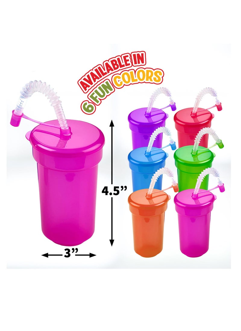 Neon Sipper Cups - 6 Oz. - Colorful, Spill-Proof Cups with Lids and Straws Reusable Straw Cups- Ideal for School Events, Themed Parties, and Birthday Celebrations - Party Supplies | 6 Colors 12 Pack