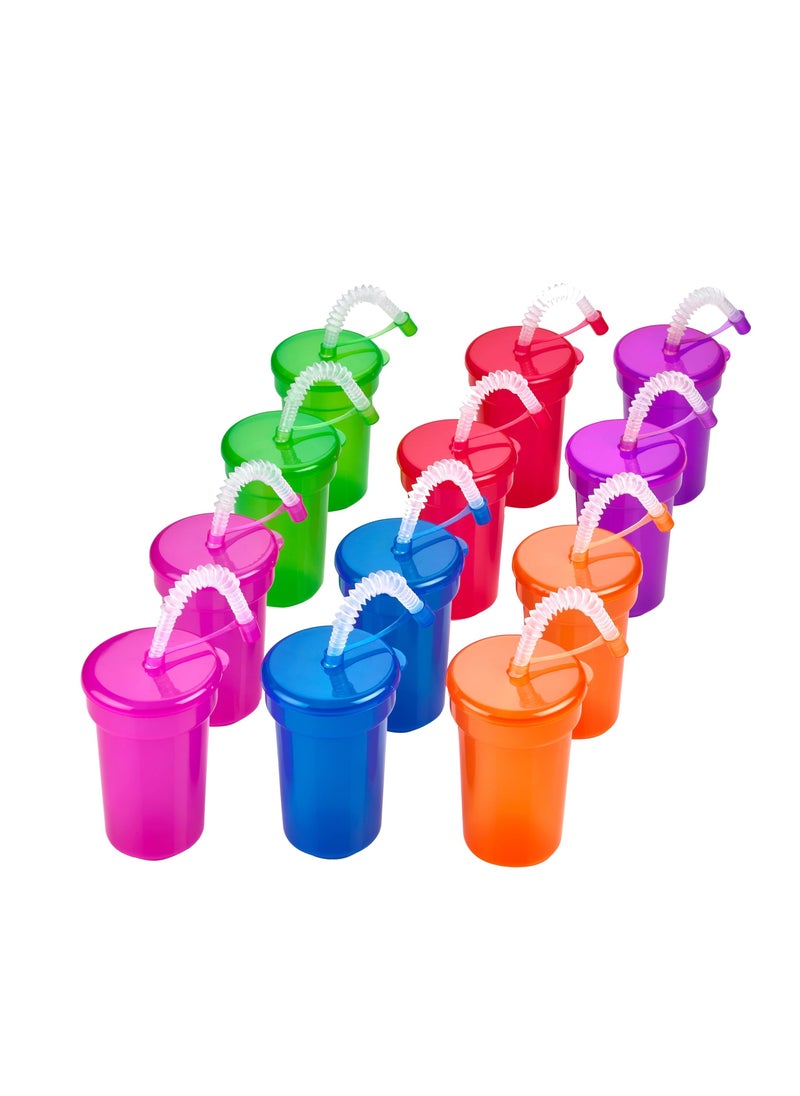 Neon Sipper Cups - 6 Oz. - Colorful, Spill-Proof Cups with Lids and Straws Reusable Straw Cups- Ideal for School Events, Themed Parties, and Birthday Celebrations - Party Supplies | 6 Colors 12 Pack