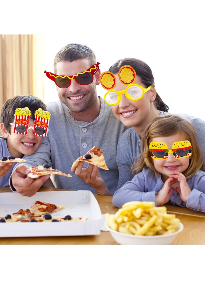 4 Pairs Party Sunglasses Pizza Party Supplies Glasses Funny Beach Sunglasses Popcorn Hamburger Pizza Hot dog Modeling Funny Eyewear for Birthday and Beach Parties