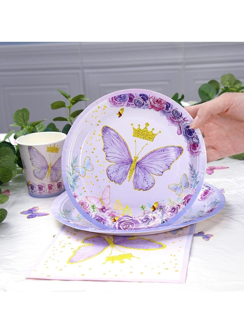 20 PCS Butterfly Birthday Party Tableware Set, Decorations Baby Shower Plates for Girl, Party Supplies for Princess and Butterfly Fairy Themed