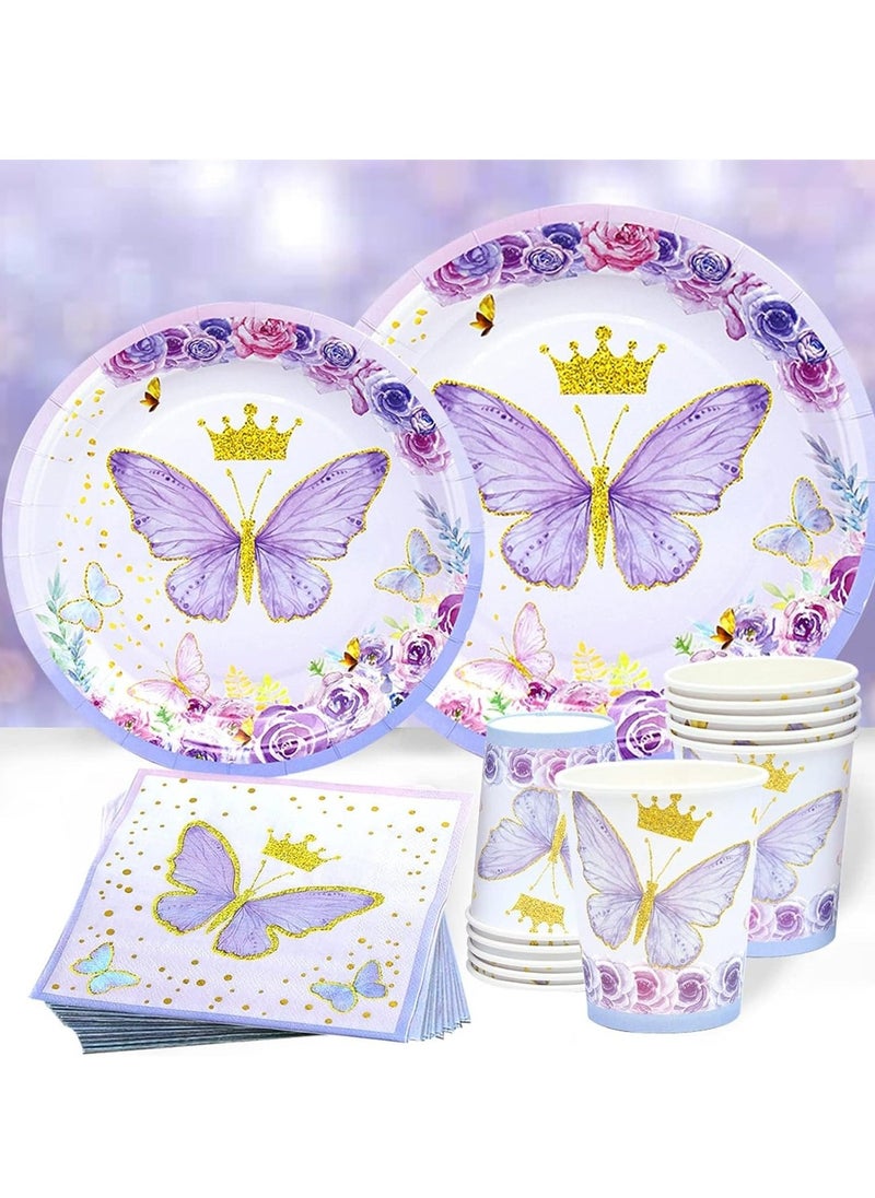 20 PCS Butterfly Birthday Party Tableware Set, Decorations Baby Shower Plates for Girl, Party Supplies for Princess and Butterfly Fairy Themed