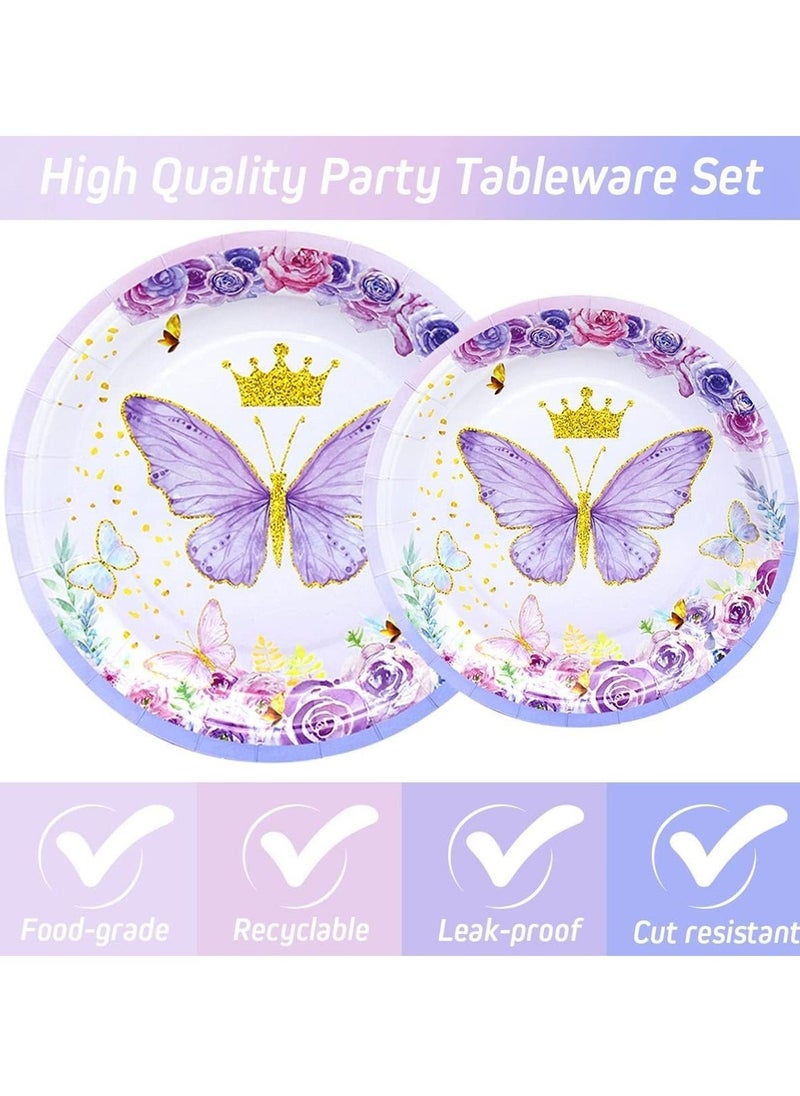 20 PCS Butterfly Birthday Party Tableware Set, Decorations Baby Shower Plates for Girl, Party Supplies for Princess and Butterfly Fairy Themed