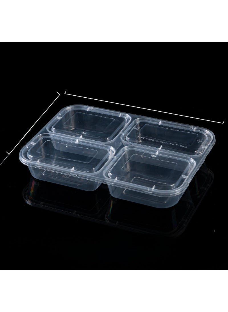 Disposable Lunch Box Multi-grid Fast Food Take-out Packing Box Two-grid Three-grid Four-grid Five-grid PP Rectangular Lunch Box It is divided into four squares (150 sets) for transparency.