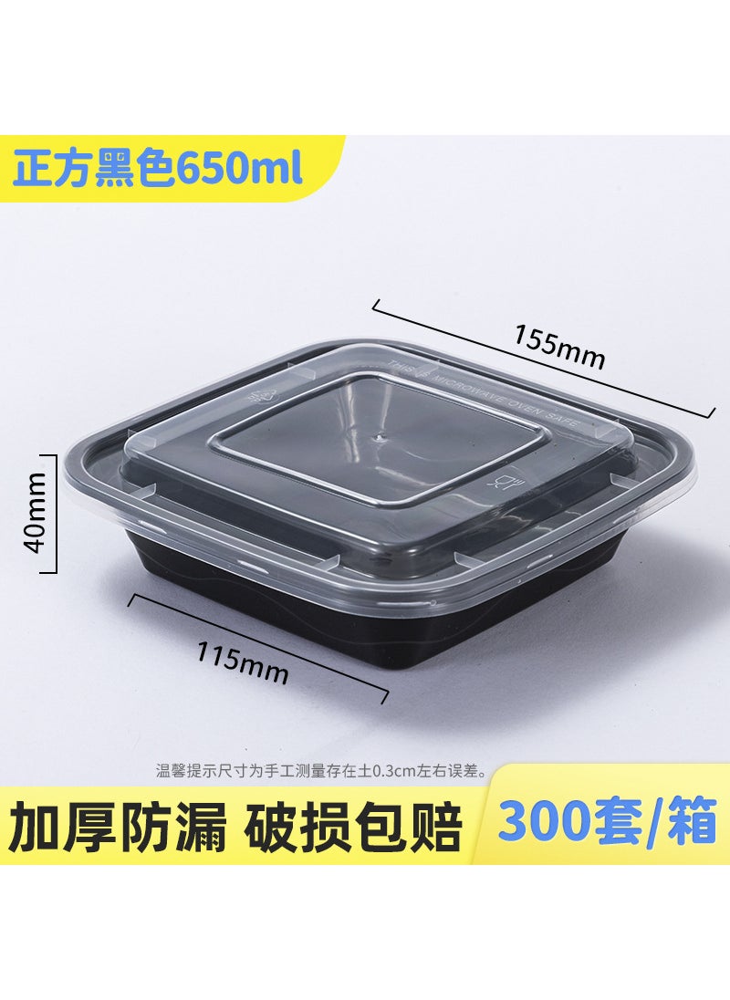 Disposable Takeout Meal Containers Thick PP Black Clear 650ml Square (300 sets) Black