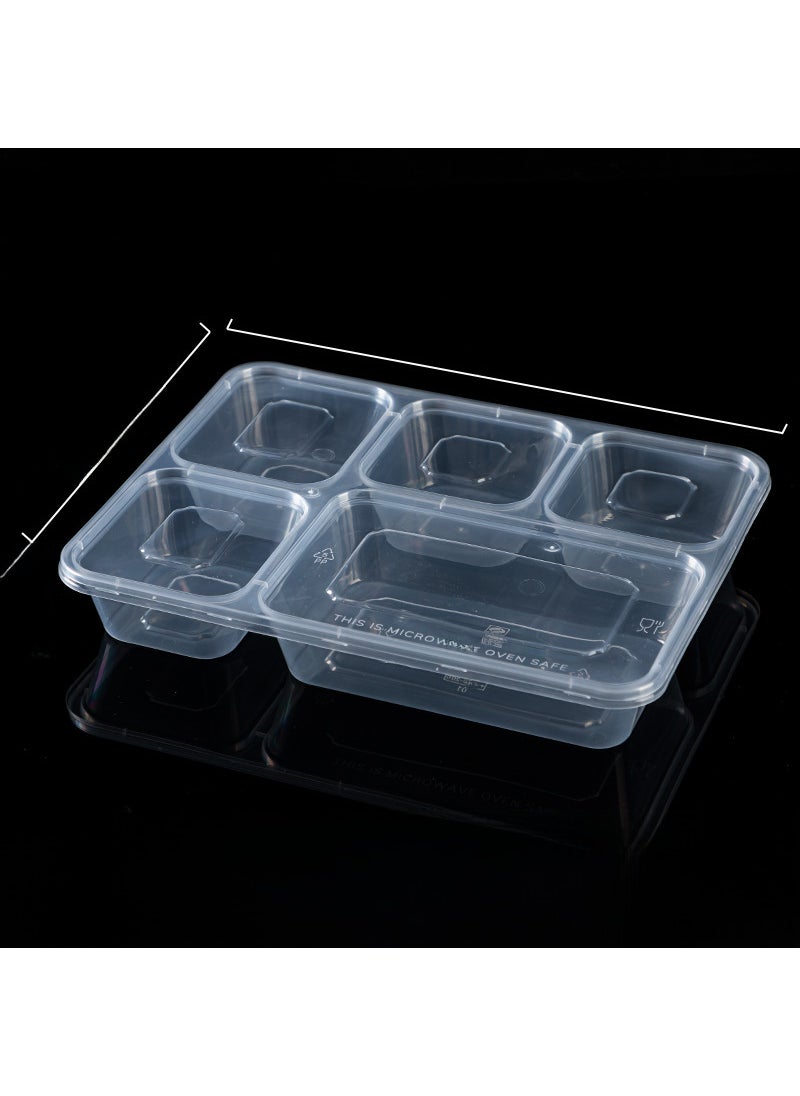 Disposable Lunch Box Multi-grid Fast Food Take-out Packing Box Two-grid Three-grid Four-grid Five-grid PP Rectangular Lunch Box Korean big five squares (150 sets) transparent