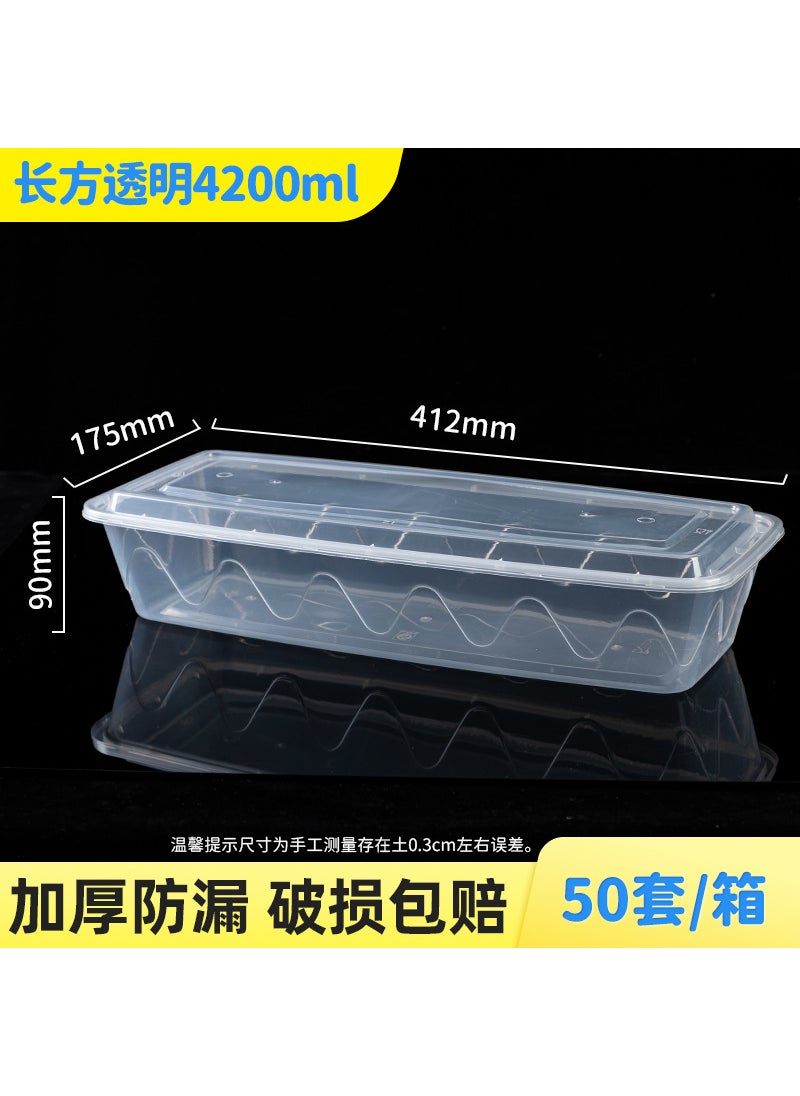 Disposable Takeout Meal Containers Thick PP Black Clear 4200ml rectangular (50 sets) transparent