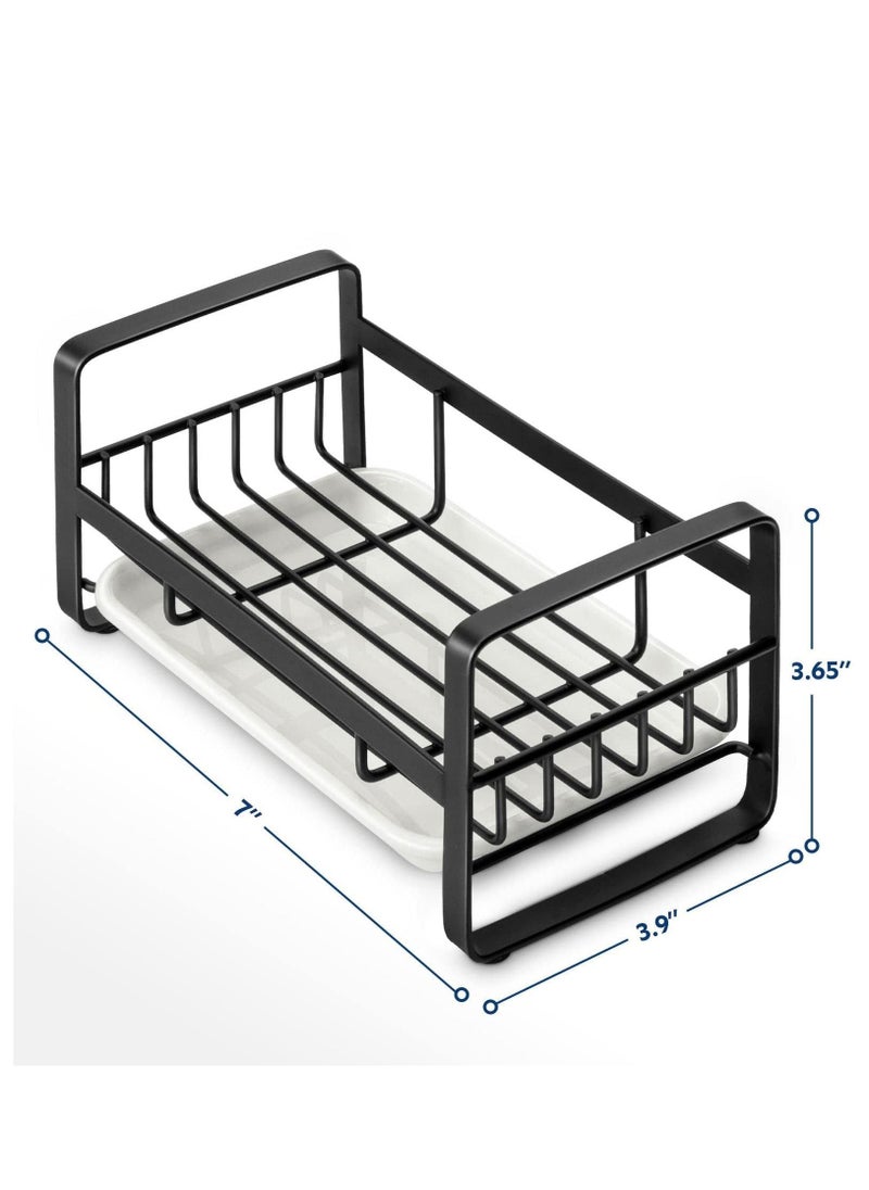 Kitchen Sink Sponge Holder, 304 Stainless Steel Sink Caddy Organizer with Removable Drip Tray, Kitchen Countertop Dish Soap Holder, not Including Dispenser and Brush, Black