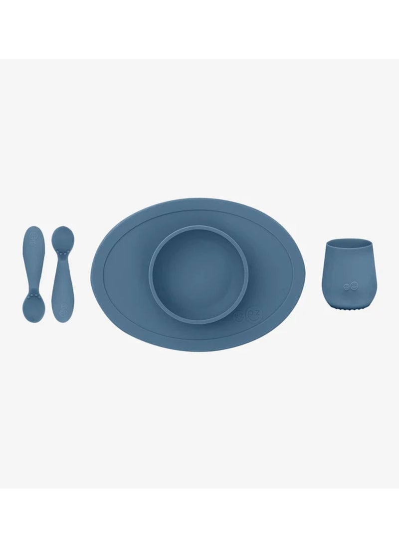 Ezpz Tiny Collection Set Sage 100% Silicone Cup, Spoon & Bowl With Built In Placemat For First Foods, Baby Led Weaning, Purees Designed By A Pediatric Feeding Specialist 6 Months above, Green (Indigo)