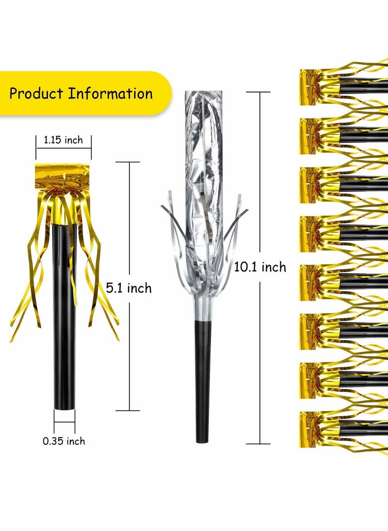 40 Pieces Party Noisemakers, Whistles Fringed Noise Maker in Gold and Silver Musical Blowouts for New Year Party Birthday Baby Shower Party Supplies